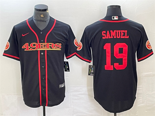 Men's San Francisco 49ers #19 Deebo Samuel Black With Patch Cool Base Stitched Baseball Jersey Men's San Francisco 49ers #19 Deebo Samuel Black With Patch Cool Base Stitched Baseball Jersey